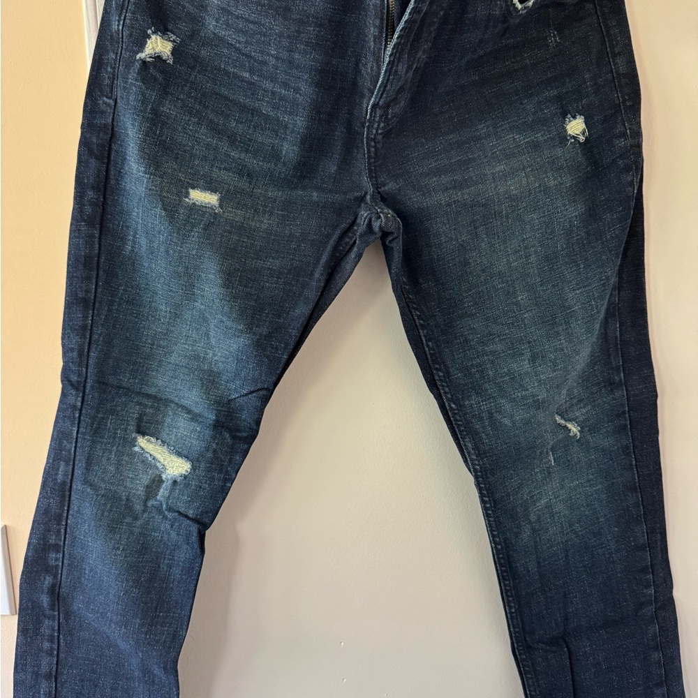Men's Distressed Dark Blue Jeans with Stretch